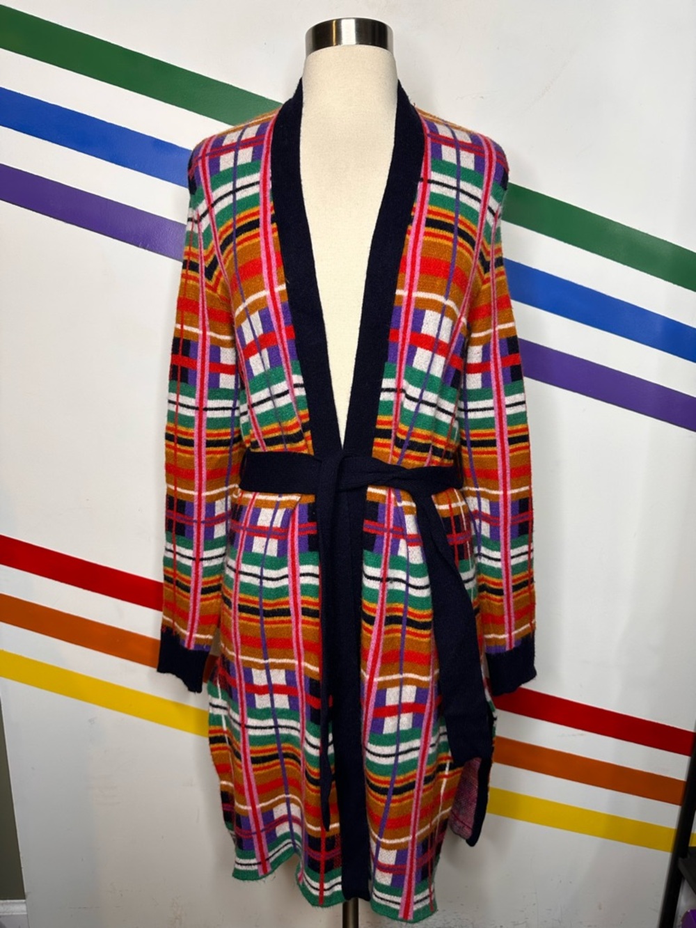 Moth colorful long soft belted open cardigan sweater size small